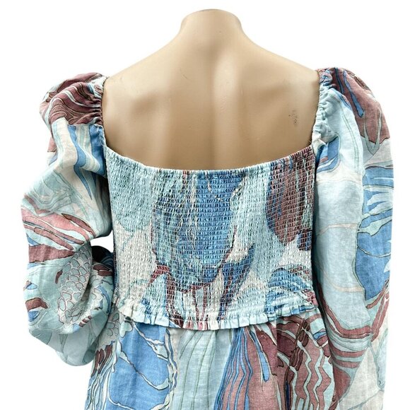 Wilfred Womens Tempest Smocked Floral Linen Mini Dress Floral‎ Long Sleeve XL - Picture 10 of 11